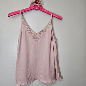Eyeshadow Lace Trim V-Neck Satin Cami Dusty Rose Size L Y2K